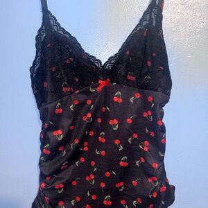 SHEIN Black Cherry Print Lace Chemise